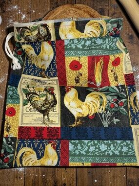 Farmhouse Rooster Cotton Bread Bag, Reusable Sourdough Storage, Handmade Bread